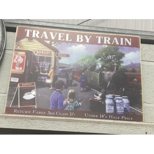 370 - Reproduction metal sign 'Travel By Train' 50x70cm