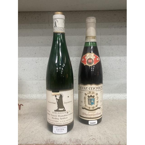 374 - 75cl bottle 1978 Eiswein Rheinriesling Lenz Moser and 75cl bottle 1983 Reisling Spatlese - Sanctus J... 