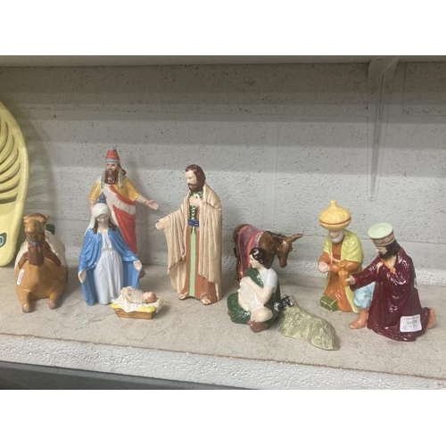 378 - 10 piece hand painted ceramic nativity scene