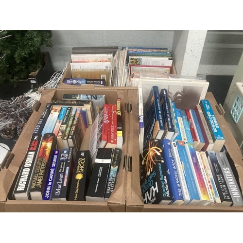 382 - 3 boxes of books inc. mindfulness, fiction, chess, Lego, Diddly Squat Farm, food etc.