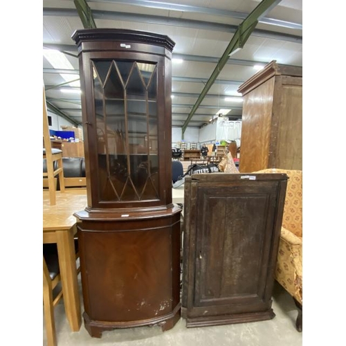 72 - Mahogany corner display cabinet 180H 66W 42D and a Victorian oak corner cupboard 100H 66W 34D