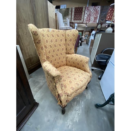 73 - Edwardian upholstered wing armchair (fabric as found) 100H 73W