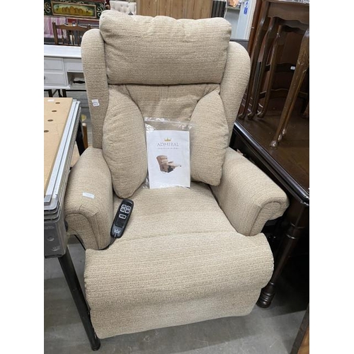 79 - Beige upholstered Admiral rise and recline premium electric armchair 106H 85W