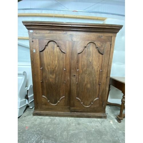 8 - French pine two door cupboard (will require shelves to the interior)/ wardrobe (hanging rail to the ... 