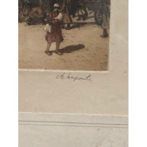 385 - Two pencil signed A. Duphont (Alphonse) coloured etchings with Academy proof stamps 37x47cm & a Fren... 