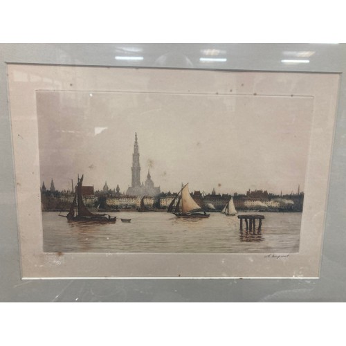 385 - Two pencil signed A. Duphont (Alphonse) coloured etchings with Academy proof stamps 37x47cm & a Fren... 