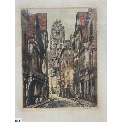 385 - Two pencil signed A. Duphont (Alphonse) coloured etchings with Academy proof stamps 37x47cm & a Fren... 