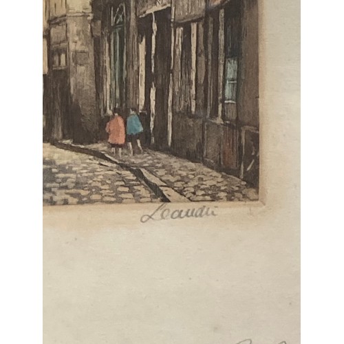 385 - Two pencil signed A. Duphont (Alphonse) coloured etchings with Academy proof stamps 37x47cm & a Fren... 