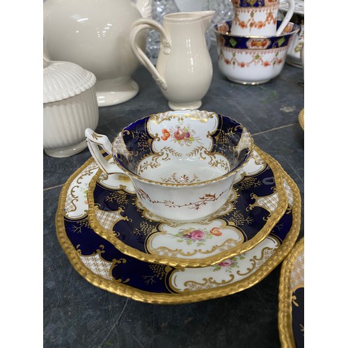 380 - 6 Coalport trios, Royal Creamware teapot & milk jug, Leeds pottery trinket bowl with cover, Mason's ... 