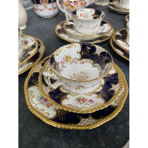 380 - 6 Coalport trios, Royal Creamware teapot & milk jug, Leeds pottery trinket bowl with cover, Mason's ... 