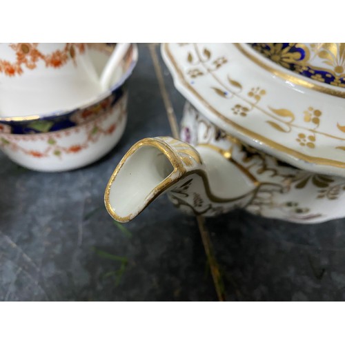 380 - 6 Coalport trios, Royal Creamware teapot & milk jug, Leeds pottery trinket bowl with cover, Mason's ... 