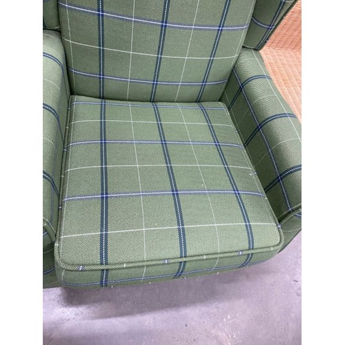 24 - Dunelm tartan upholstered wing armchair 96H 70W