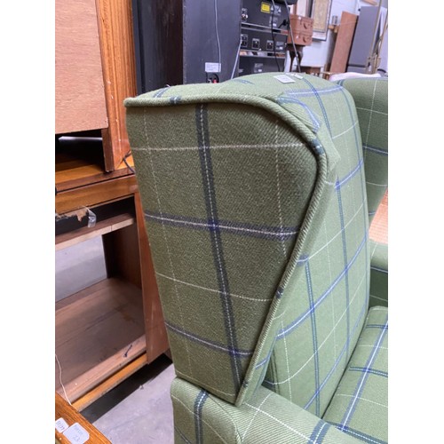 24 - Dunelm tartan upholstered wing armchair 96H 70W