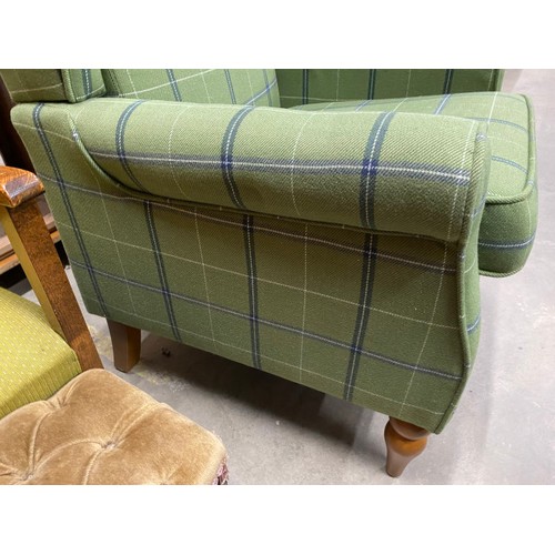 24 - Dunelm tartan upholstered wing armchair 96H 70W