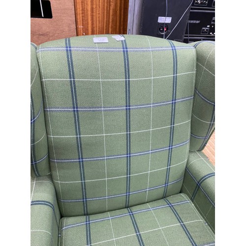 24 - Dunelm tartan upholstered wing armchair 96H 70W