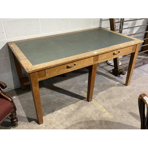 127 - Edwardian oak Post Masters desk with two drawers 72H 153W 86D