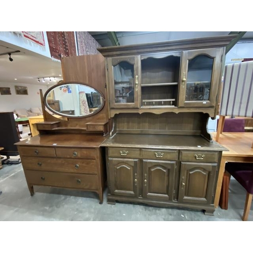 147 - Edwardian mahogany dressing chest 160H 115W 42D and an oak dresser 188H 133W 46D