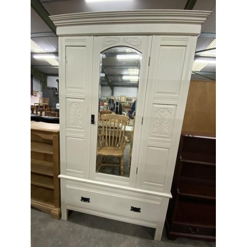 188 - Cream painted mirror door wardrobe with hanging rail to the interior 203H 123W 48D