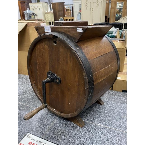 206 - Antique wooden butter churn with crank handle