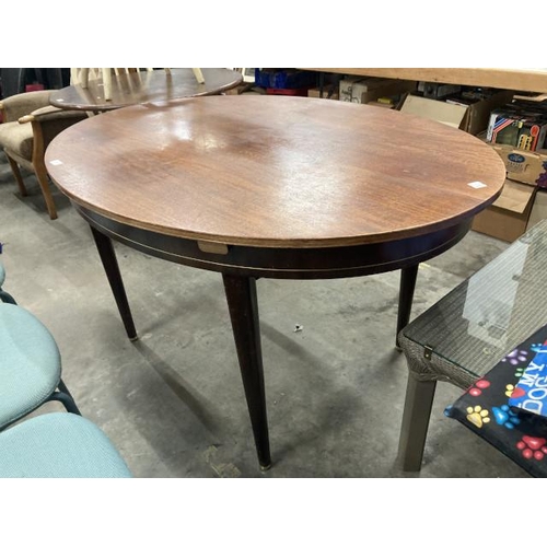 577 - Mid century mahogany inlaid centre table, circa 1970’s 76H 138W 97-143D