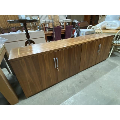 60 - Rosewood effect inlaid four door boardroom sideboard with 4 keys 73H 230W 53D