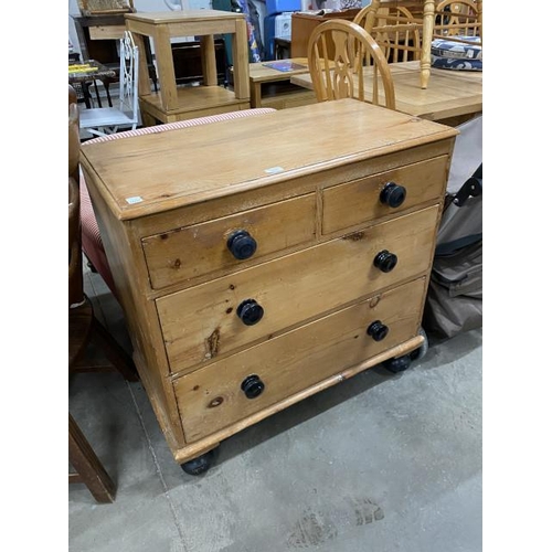 77 - Victorian pine two over two chest of drawers 87H 89W 46D