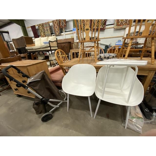 78 - Pair of white Eames style chairs 51W, 2 Ikea 'Marius' stools etc