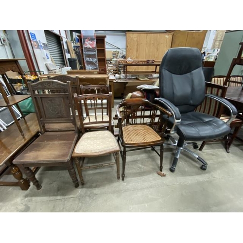 86 - Pair of Gothic oak hall chairs, pair of Edwardian mahogany bedroom chairs, a Victorian mahogany tub ... 