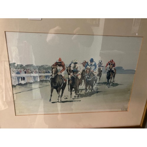 278 - 2 gilt framed pencil signed Stanley Keen limited edition 505/850 & 515/850 horse racing watercolour ... 