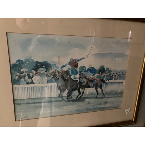 278 - 2 gilt framed pencil signed Stanley Keen limited edition 505/850 & 515/850 horse racing watercolour ... 