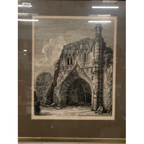 360 - 4 framed etchings by George Cuitt 'Interior of the Nave, Kirkstall Abbey, Yorkshire', 'Kirkham Prior... 