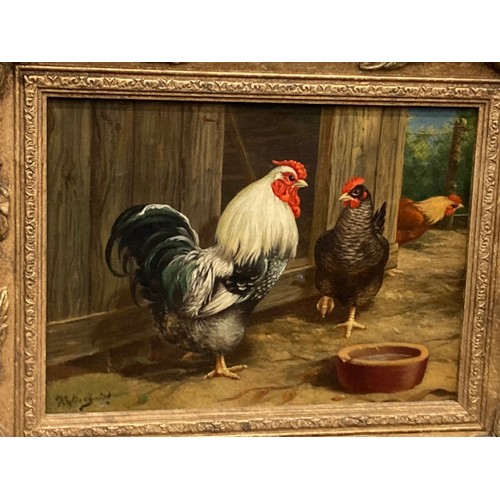 391 - 3 ornate gilt framed signed Victor Baird (1857-1924) poultry scene oils on boards, one measures 35x4... 