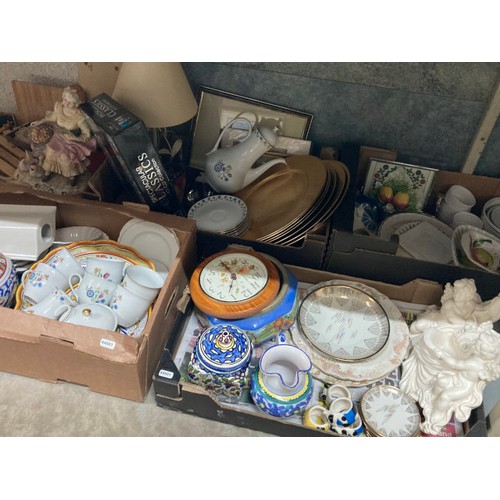 484 - 10 boxes of ceramics, part tea sets, collectables, vases, place mats, wash bowl, planter etc.