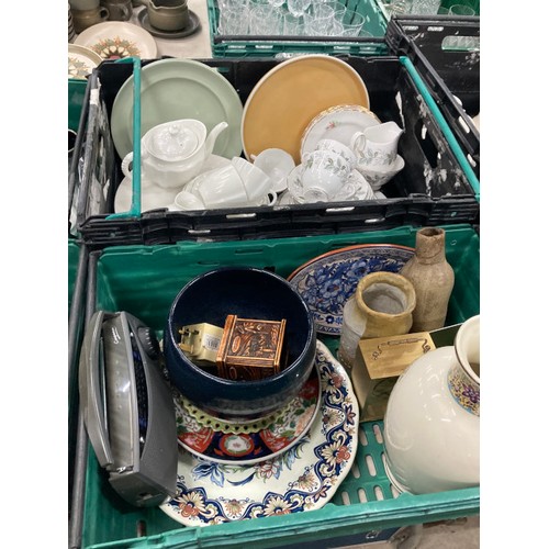 501 - 13 crates of assorted collectables including tea and dinner wares, planters, framed pictures, vases,... 