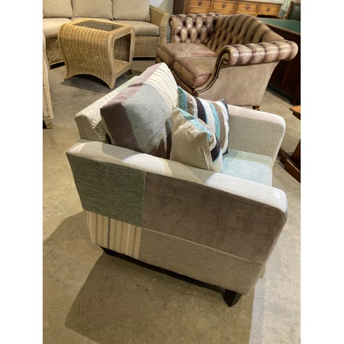 118 - Patchwork upholstered lounge chair with 2 scatter cushions 70H 80W 82D