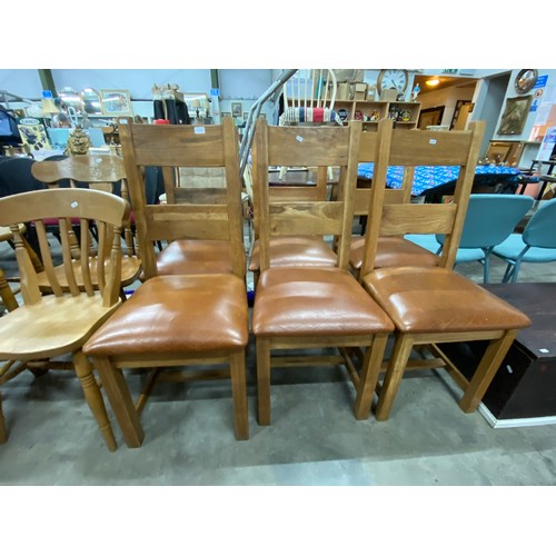 553 - 6 beech ladder back dining chairs 48W