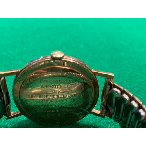 339 - Vintage gents Garrard watch with Excalibur rolled gold front strap (Engraved to reverse, please see ... 