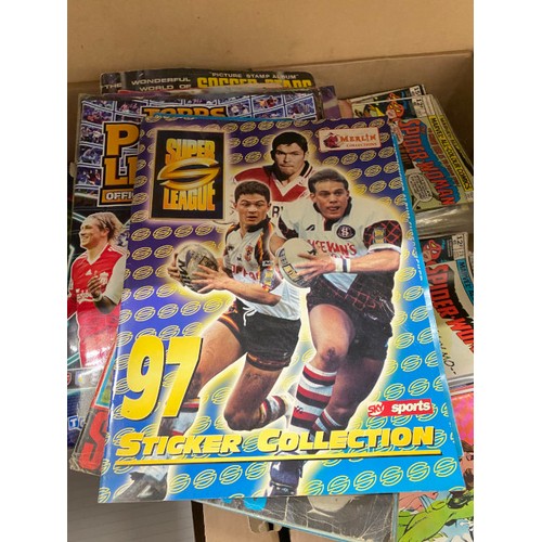 417 - Collection of sticker albums and memorabilia for football, super league, Star Wars etc,  including A... 