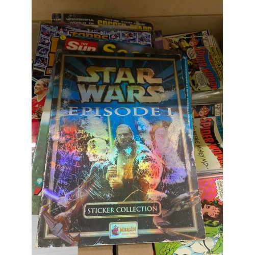 417 - Collection of sticker albums and memorabilia for football, super league, Star Wars etc,  including A... 