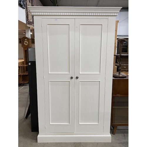 145 - Contemporary white two door wardrobe with 2 hanging rails and one shelf to the interior 204H 126W 63... 