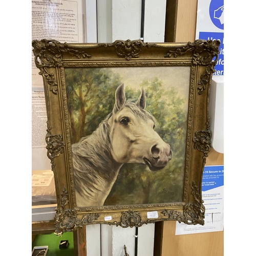 268 - Ornate gilt framed signed Erhardt equestrian portrait 52x62cm