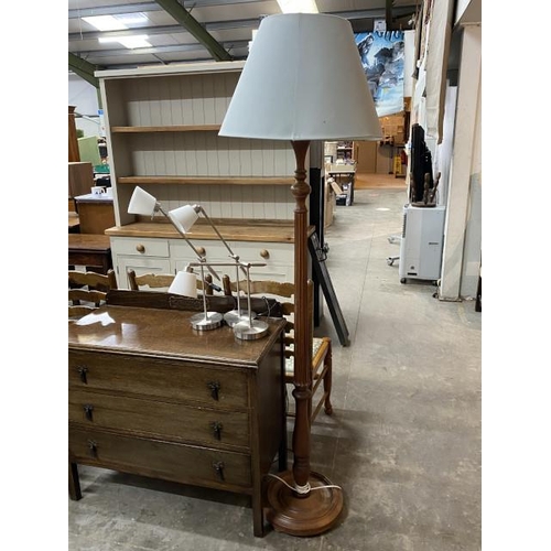 83 - 3 chrome angle poise desk lamps and an oak column standard lamp 152H