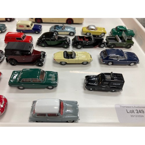 249 - 34 mainly diecast 1:76 model vehicles with information cards including Vauxhall H-Type Ten Four 1937... 