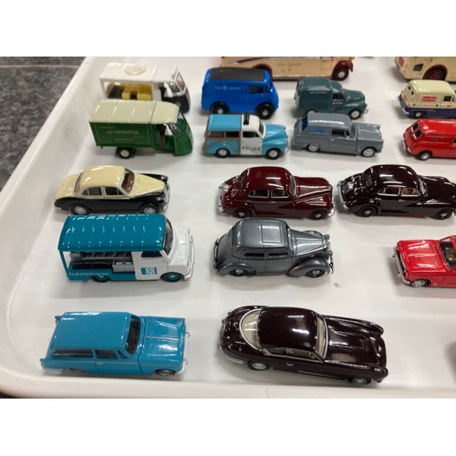 249 - 34 mainly diecast 1:76 model vehicles with information cards including Vauxhall H-Type Ten Four 1937... 