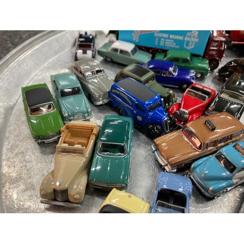 256 - 44 mainly diecast 1:76 model vehicles with information cards including Ford 107E Prefect 1960-61, MG... 