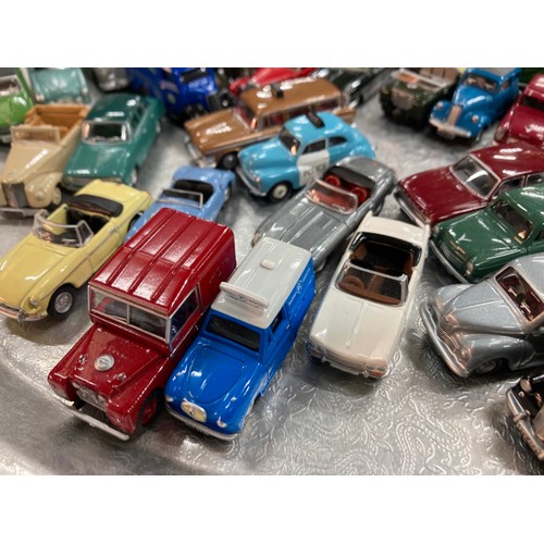 256 - 44 mainly diecast 1:76 model vehicles with information cards including Ford 107E Prefect 1960-61, MG... 