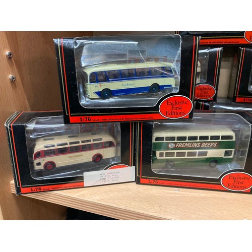 267 - 13 boxed 1:76 diecast Exclusive First Editions buses including Cavalier Coach East Yorkshire 12102, ... 