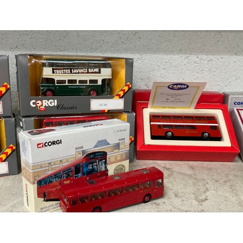 409 - 19 boxed CORGI diecast buses (some limited editions) including Midland Red Leyland Leopard, London T... 