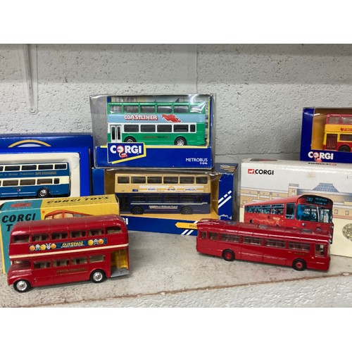 409 - 19 boxed CORGI diecast buses (some limited editions) including Midland Red Leyland Leopard, London T... 