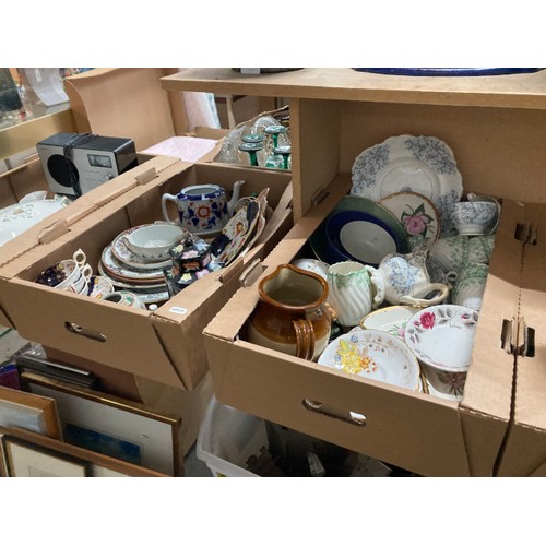 437 - 9 boxes of ceramics inc. Collingwoods part tea set, Leeds Pottery, owl money bank, oriental china, A... 